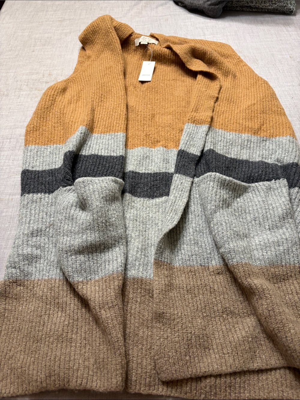 Women’s Colorblock Open-Front Sweater Cardigan - Mustard, Gray, Charcoal, Brown
